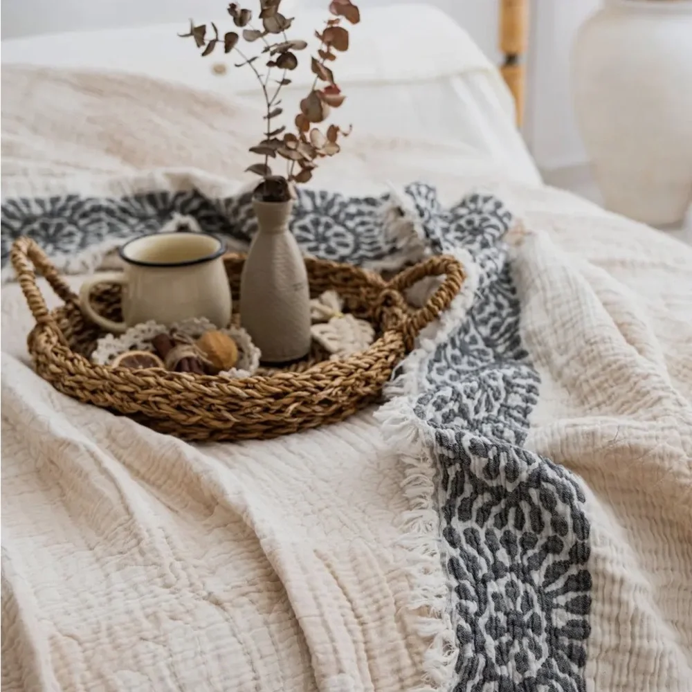 Modern Birds in Flight Cranes Woven Organic Cotton 2 Sides FLiPSiDE Tan + Cream